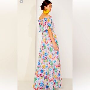 All Things Mochi  Kona off shoulder floral chiffon  maxi dress